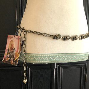 💞 Betsey Johnson Metal Roses Aged Gold Link Belt